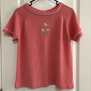 Talbott Travler Vintage 1960’s Pink Short Sleeve Embroidered Top